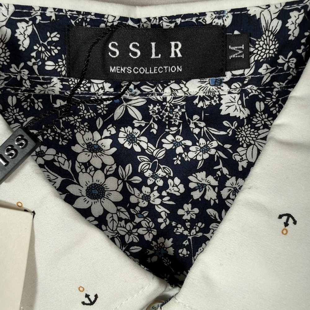 SSLR Mens‎ Anchor Print Short Sleeve Button Down Shirt White Medium NWT - Picture 6 of 12